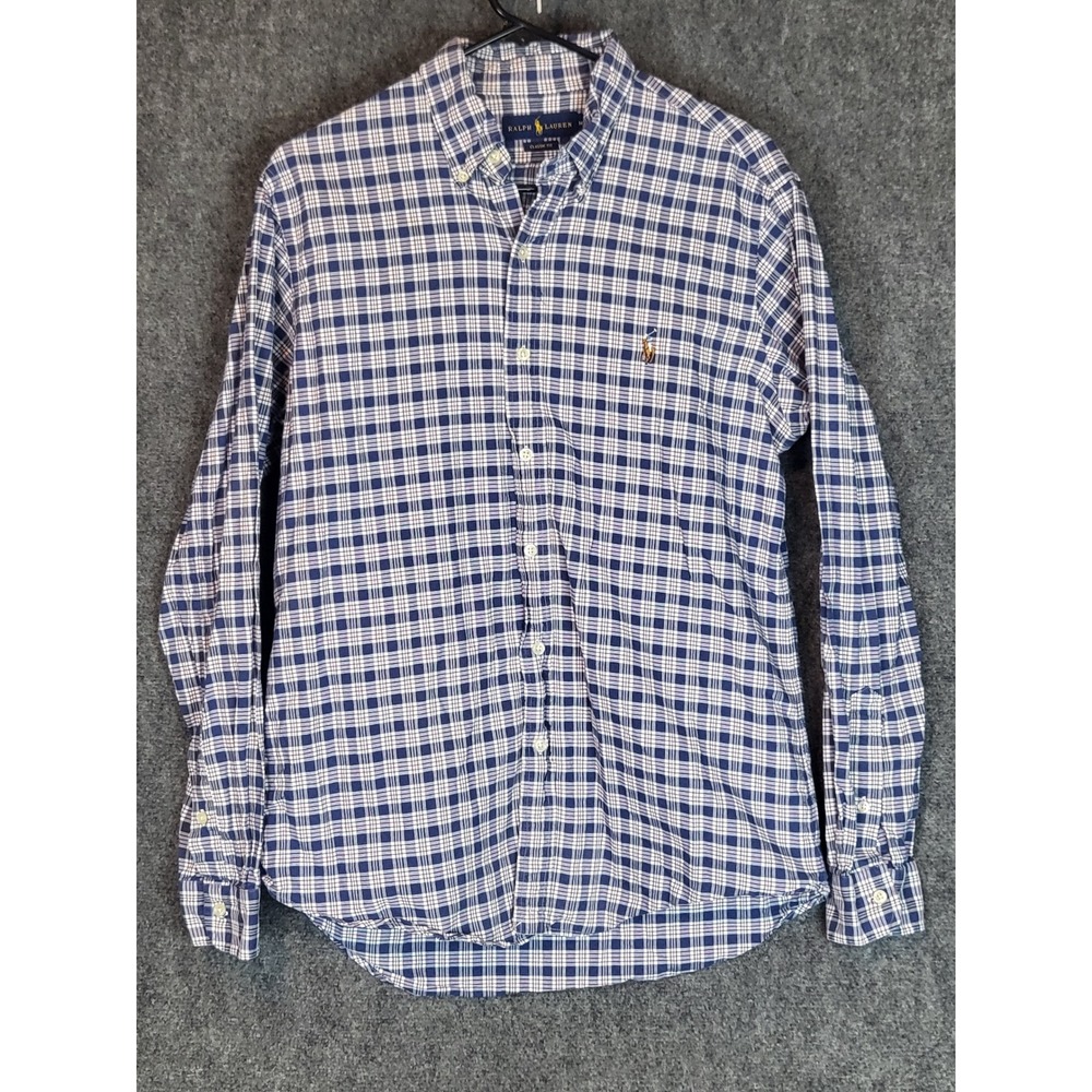 Ralph Lauren‎ Flesh Pony Plaid Long Sleeve Button Down Shirt Classic Fit Medium